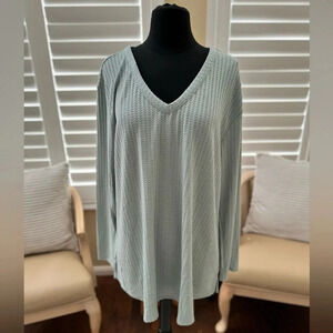 NWT | Chaser | Baby Blue Long Sleeve Waffle Knit V Neck Tunic Top - Size 2X